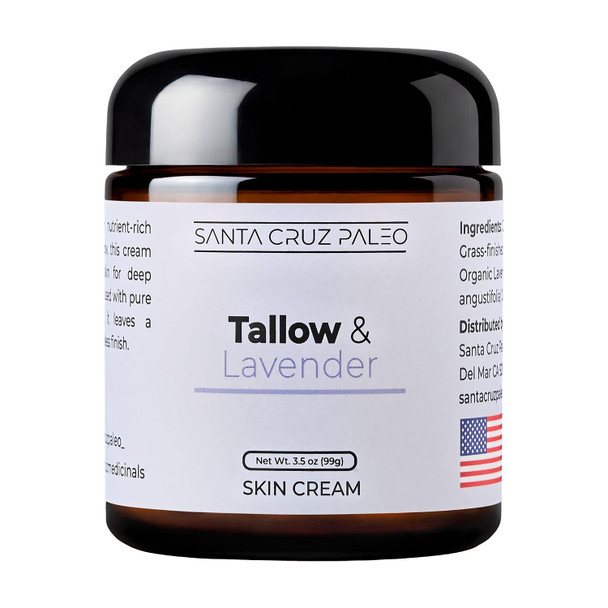 Santa Cruz Paleo Suet Beef Tallow Geranium Moisturizer, Organic, Grassfed Beef Tallow Skin Care, Non-Comedogenic Face and Body Moisturizer for Sensitive Skin