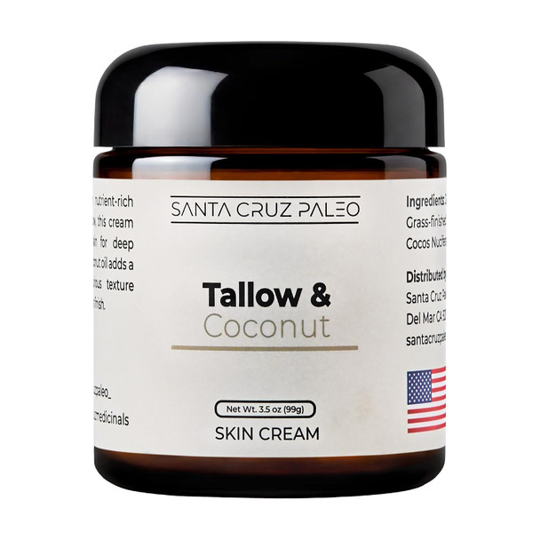 Santa Cruz Paleo Suet Beef Tallow Geranium Moisturizer, Organic, Grassfed Beef Tallow Skin Care, Non-Comedogenic Face and Body Moisturizer for Sensitive Skin