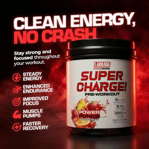 Labrada Pro Series Super Charge Pre-Workout Powder for Men & Women – 8g L-Citrulline, 5g Creatine, 325mg Caffeine, PeakO2® & TeaCrine® – Energy, Pump & Endurance - 23.7 Ounce