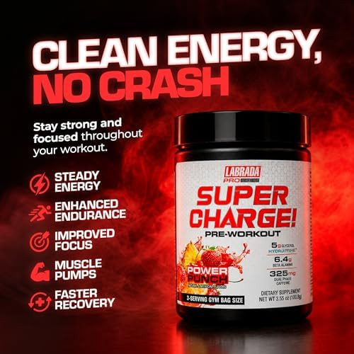 Labrada Pro Series Super Charge Pre-Workout Powder for Men & Women – Power Punch, 3-Serving Trial Size – 8g L-Citrulline, 5g Creatine, 325mg Caffeine, PeakO2® & TeaCrine® – Energy, Pump & Endurance - 3.55 Ounce