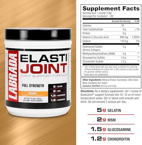 Labrada Nutrition Elastijoint, Glucosamine Joint Support Supplement Powder for Men & Women, Joint Relief & Bone Health Supplement with MSM, Glucosamine Chondroitin MSM Gluten-Free