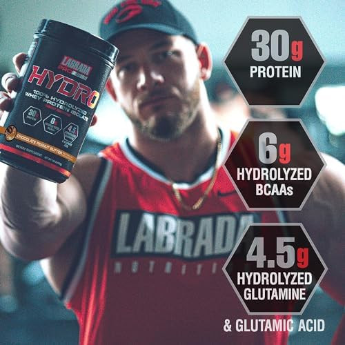 LABRADA HYDRO 100% Pure Hydrolyzed Whey Protein Isolate Powder, Lactose free, 6g BCAA’s, 4.5g Glutamine, Fastest Digesting Whey Available, Instant Mixing, Delicious Taste 20 Servings
