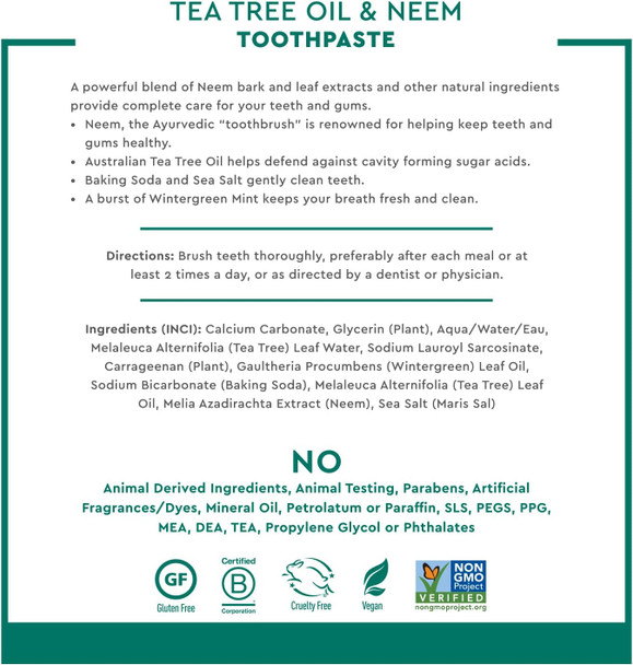 Desert Essence Tea Tree Oil and Neem Toothpaste Wintergreen  6.25 oz