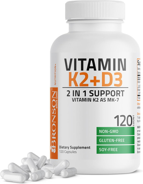Bronson Vitamin K2 D3 (MK7) Supplement 2-in1 D3 & K2 Complex