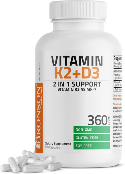 Bronson Vitamin K2 D3 (MK7) Supplement 2-in1 D3 & K2 Complex
