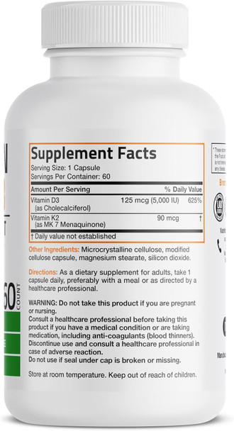 Bronson Vitamin K2 D3 (MK7) Supplement 2-in1 D3 & K2 Complex