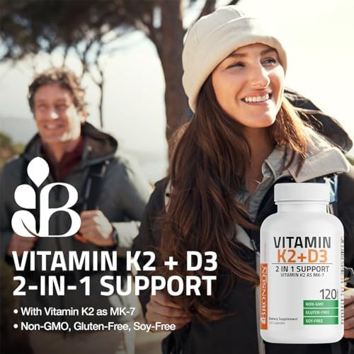 Bronson Vitamin K2 D3 (MK7) Supplement 2-in1 D3 & K2 Complex