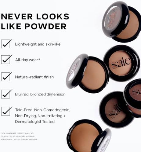 Saie SuperSuede Radiant Baked Bronzer Powder Hydrating Long Lasting Blurring Powder Bronzer for a Warm Natural Glow