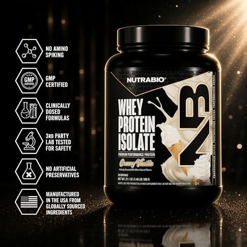 NutraBio 100% Whey Protein Isolate Protein Powder, 25g Protein with Complete Amino Acid Profile, Non-GMO, Soy & Gluten Free, Low Carb, Low Calorie Whey Protein Powder - 20 Servings