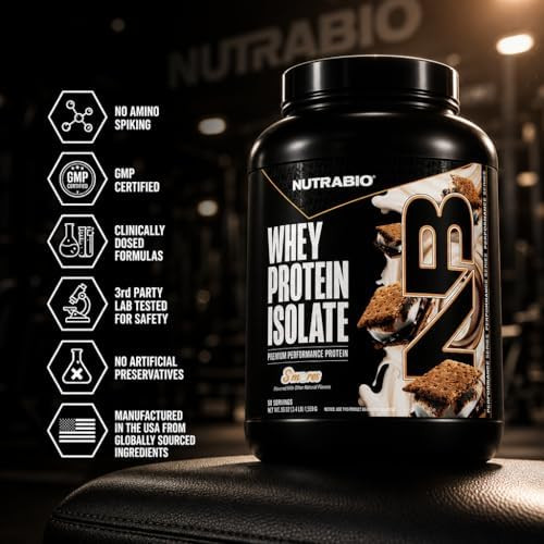 NutraBio 100% Whey Protein Isolate Protein Powder, 25g Protein with Complete Amino Acid Profile, Non-GMO, Soy & Gluten Free, Low Carb, Low Calorie - 50 Servings