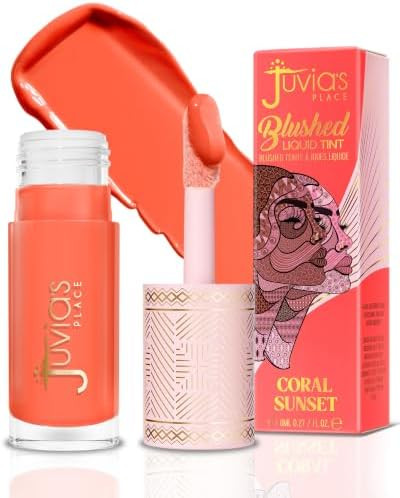 Juvia's Place Blushed Liquid Tint Coral Sunset Lightweight Liquid Blush Radiant Dewy Finish Buildable Formula with Vitamin E Long lasting Soft focus Glow Hydrating Tint for All Day Wear