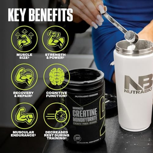 NutraBio Pure Micronized Creatine Monohydrate Powder Supplement, Unflavored, (500 g) - Supports Bulk Muscle Energy, Recovery, and Strength - HPLC Tested Creatine Powder Supplement for Men and Women