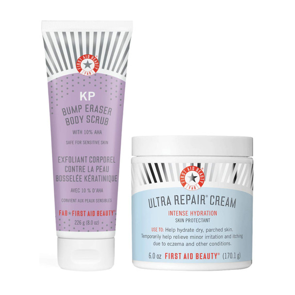 First Aid Beauty Bundle: KP Bump Eraser Body Scrub with 10% AHA and Ultra Repair Cream Intense Hydration Moisturizer