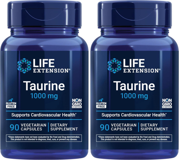Life Extension Taurine  Pure Taurine Amino Acid Supplement Heart Liver and Brain Health Longevity  Muscle and Exercise, 1000 mg dose, Non-GMO, Gluten-Free