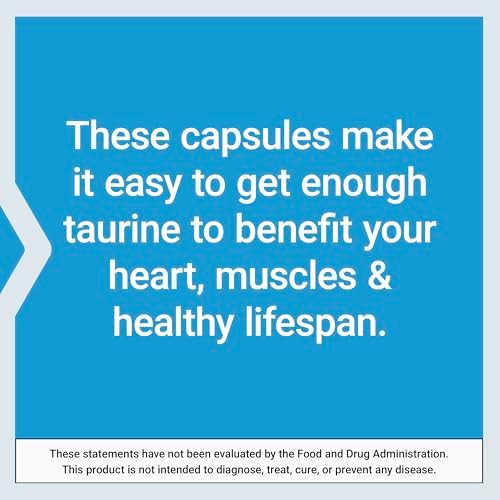 Life Extension Taurine  Pure Taurine Amino Acid Supplement Heart Liver and Brain Health Longevity  Muscle and Exercise, 1000 mg dose, Non-GMO, Gluten-Free