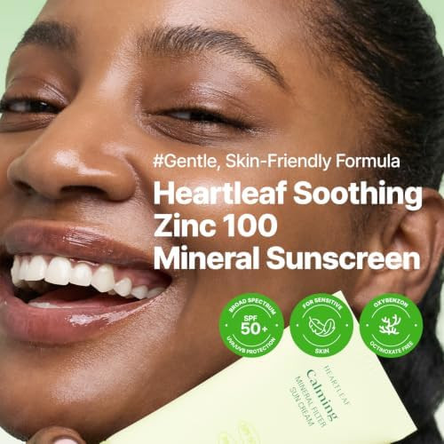 GOODAL Heartleaf Soothing Zinc 100 Mineral Sunscreen SPF 50, Zinc Oxide Korean Face Sunscreen for Sensitive & Acne-Prone Skin, No White Cast, Reef-Friendly, Vegan, Korean Skincare, 1.69 Fl Oz