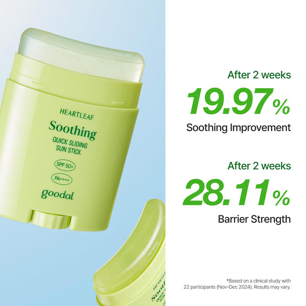 GOODAL Heartleaf Soothing Quick Sliding Sunscreen Stick, Broad Spectrum SPF 50, Lightweight Korean Sun Stick for Face & Body, Non-Sticky for Reapplication Over Makeup, Reef-Friendly, Vegan, 0.77 Oz