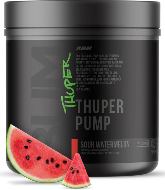 RAW Thuper Pump Stim Free Pre Workout Powder - High-Dosage Caffeine-Free Pre Workout for Max Muscle Pumps & Strength Building - Non-Stimulant Preworkout with Creatine - 20 Servings