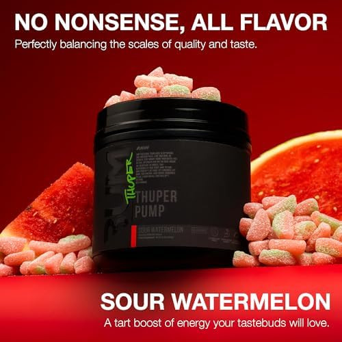 RAW Thuper Pump Stim Free Pre Workout Powder - High-Dosage Caffeine-Free Pre Workout for Max Muscle Pumps & Strength Building - Non-Stimulant Preworkout with Creatine - 20 Servings