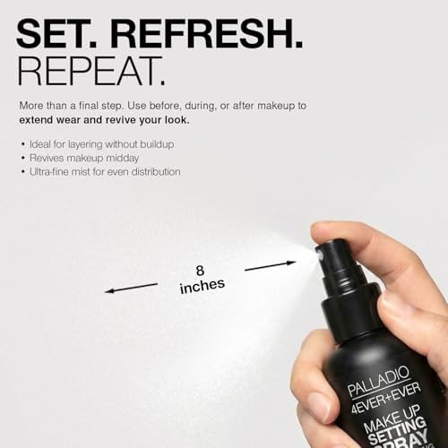 Palladio 4 Ever and Ever Make Up Setting Spray, Longlasting, Instantly Sets and Secures Makeup for All Day Wear - 100 ml