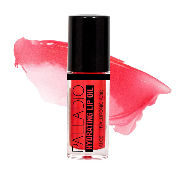 Palladio Hydrating Lip Oil Infused with Hyaluronic Acid, Non-Sticky Formula, Subtle shine with tinted sheer color, liquid lipstick, prevents chapped lips, Vegan & Cruelty-Free | 0.13 Oz