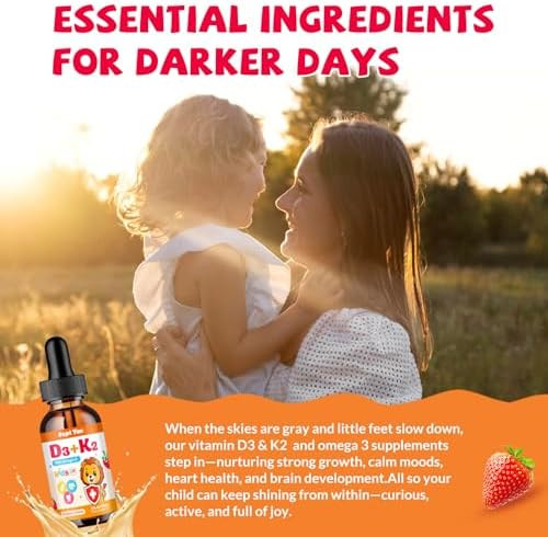 SEPT YAN Kids Vitamin D3 K2 Drops - K2 D3 Vitamin Supplement 1000 IU with Omega 3, Support Bone, Mood, Teeth & Immune - Vitamin D3 K2 (MK-7) Liquid Drops for Adults and Kids  Sugar Free