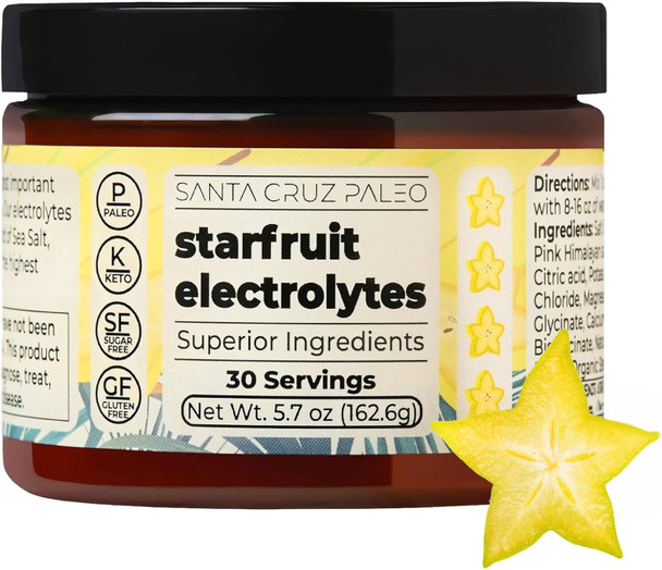 Santa Cruz Paleo Electrolyte Powder Sugar Free Hydration Drink Mix with Himalayan Pink Salt Sea Salt  Magnesium Glycinate, Potassium Chloride, Sweetened with Stevia 30 Servings