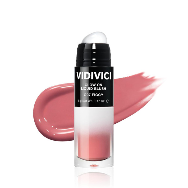 VIDIVICI Glow On Liquid Blush for Cheeks Korean Beauty Buildable Formula Natural Dewy Flush Dual-Tip Silicone Applicator 5g (0.17 Fl Oz)