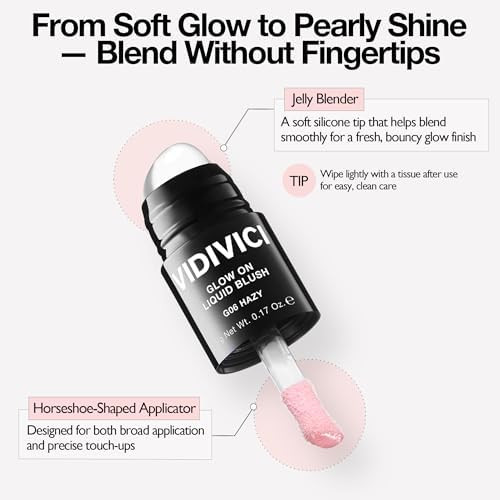 VIDIVICI Glow On Liquid Blush for Cheeks Korean Beauty Buildable Formula Natural Dewy Flush Dual-Tip Silicone Applicator 5g (0.17 Fl Oz)