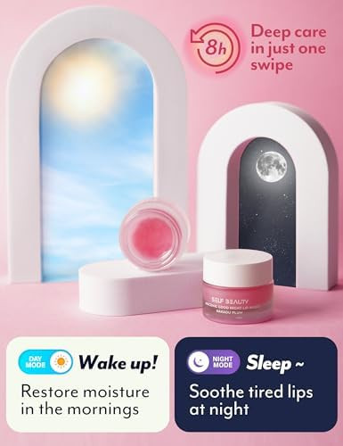 Self Beauty Lip Mask, Vegan Lip Balm, Daily Lip Moisturizer, Overnight Hydrating Lip Treatment with Vitamin C, Lip Scrub Exfoliator Intensive Lip Repair, 0.51fl.oz