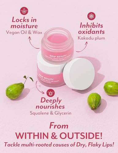 Self Beauty Lip Mask, Vegan Lip Balm, Daily Lip Moisturizer, Overnight Hydrating Lip Treatment with Vitamin C, Lip Scrub Exfoliator Intensive Lip Repair, 0.51fl.oz