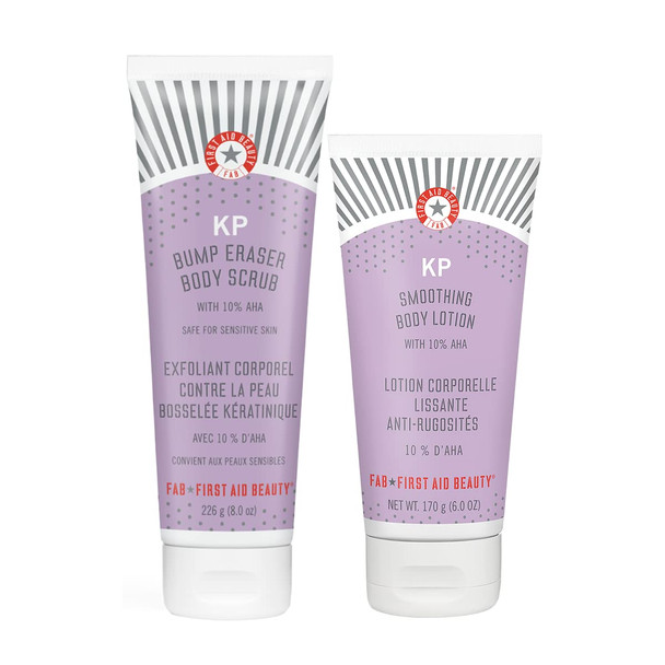 First Aid Beauty KP Bundle: KP Smoothing Body Lotion  6 oz  and KP Bump Eraser Body Scrub with 10% AHA  8 oz