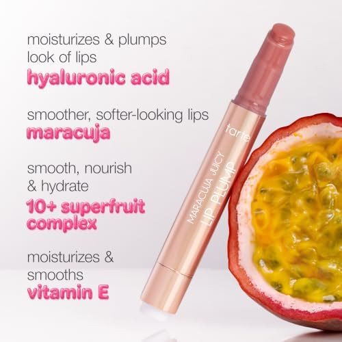 tarte maracuja juicy lip plump Hydrating & Volumizing Lip Plumper Gloss Balm with Nourishing Hyaluronic Acid & Vitamin E Plumps & Moisturizes Vegan & Cruelty-Free