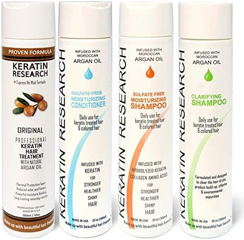 Keratin Research Large Set- Brazilian Keratin Hair Straightening Complex Long-Lasting Treatment with Argan Oil for Smooth, Professional Straightening Results (4 PC XL VALUE)