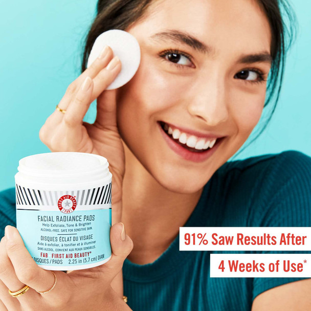 First Aid Beauty Facial Radiance Pads  Daily Exfoliating Pads with AHA that Help Tone & Brighten Skin  60 Count