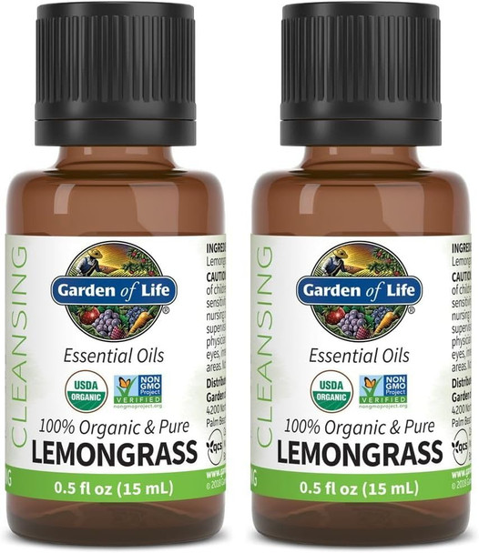 Garden of Life Essential Oil, USDA Organic and  Pure Clean, Undiluted and Non-GMO, for Diffuser  Aromatherapy, Meditation, Cleansing, Relaxing, Calming, Lemongrass