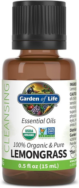 Garden of Life Essential Oil, USDA Organic and  Pure Clean, Undiluted and Non-GMO, for Diffuser  Aromatherapy, Meditation, Cleansing, Relaxing, Calming, Lemongrass