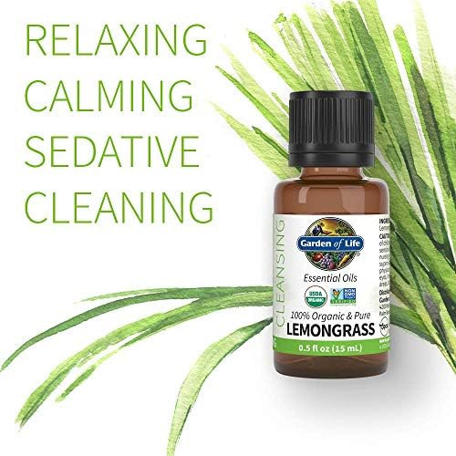 Garden of Life Essential Oil, USDA Organic and  Pure Clean, Undiluted and Non-GMO, for Diffuser  Aromatherapy, Meditation, Cleansing, Relaxing, Calming, Lemongrass