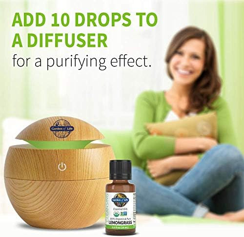 Garden of Life Essential Oil, USDA Organic and  Pure Clean, Undiluted and Non-GMO, for Diffuser  Aromatherapy, Meditation, Cleansing, Relaxing, Calming, Lemongrass
