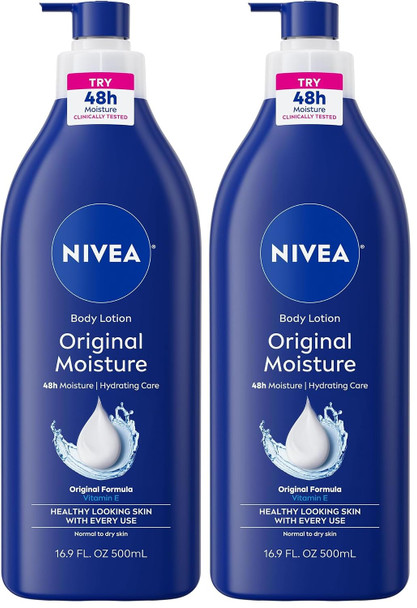 NIVEA Original Moisture Body Lotion with Vitamin E 48-Hour Body Moisturizer for Normal to Dry Skin,16.9 Fl Oz Pump Bottle Pack of 2