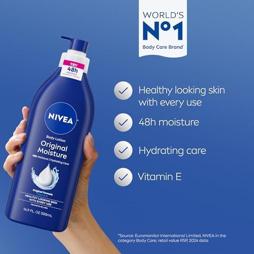 NIVEA Original Moisture Body Lotion with Vitamin E 48-Hour Body Moisturizer for Normal to Dry Skin,16.9 Fl Oz Pump Bottle Pack of 2