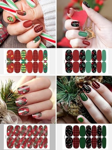 Kalolary 12 Sheets Christmas Nail Polish Strips Stickers, Self-Adhesive Christmas Full Nail Wrap Stickers Withnail File, Snowflake Gingerbread Man Christmas Tree Nail Polish Sticker