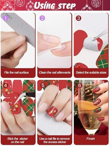 Kalolary 12 Sheets Christmas Nail Polish Strips Stickers, Self-Adhesive Christmas Full Nail Wrap Stickers Withnail File, Snowflake Gingerbread Man Christmas Tree Nail Polish Sticker