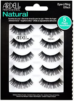 Ardell Natural False Eyelashes 101 Demi Black  Soft & Lightweight Eye-Lifting Effect Reusable Strip Lashes for Everyday Wear