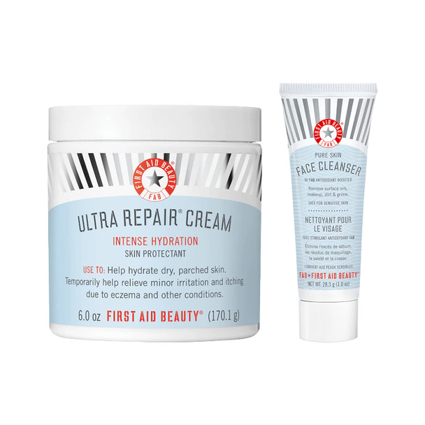 First Aid Beauty Bundle: Ultra Repair Cream Intense Hydration Moisturizer  6 oz.  and Deluxe Mini Pure Skin Face Cleanser  1 oz.