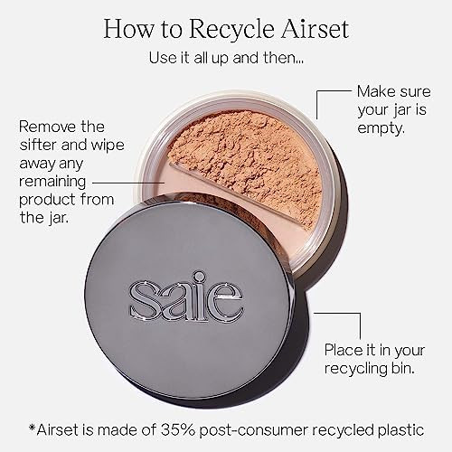 Saie Airset Radiant Loose Setting Powder - Weightless Face Powder to Set, Smooth + Diffuse Face Makeup - Formulated with Hydrating Squalane Saie- 0.14 oz