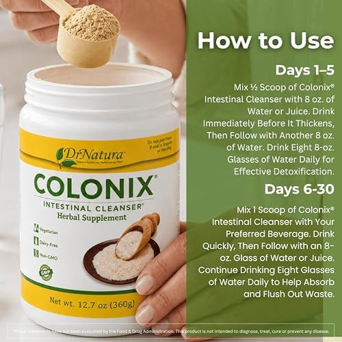 DrNatura Colonix Intestinal Cleanser All-Natural Daily Fiber Colon Detox and Cleanse Supports Healthy Colon Intestines Gut 30 Day Serving