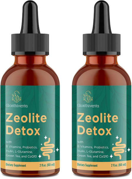 Glorithiventa Zeolite Detox for Adults Zeolite Liquid Drops with Vitamin B Probiotic Blend - Energy Gut Focus - 2 Fl Oz