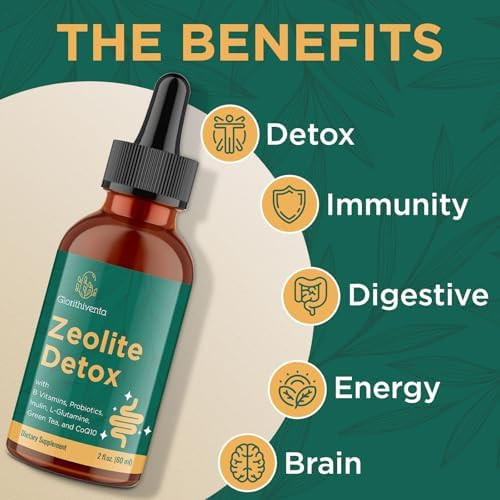 Glorithiventa Zeolite Detox for Adults Zeolite Liquid Drops with Vitamin B Probiotic Blend - Energy Gut Focus - 2 Fl Oz