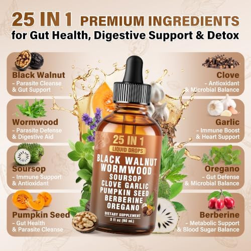 Dobeko 25-in-1 Liposomal Wormwood Black Walnut Cleanse Drops with Clove Garlic Pumpkin Seed Oregano & Berberine | Gut & Digestive Support | 98% Bioavailability | Gentle Intestinal Formula